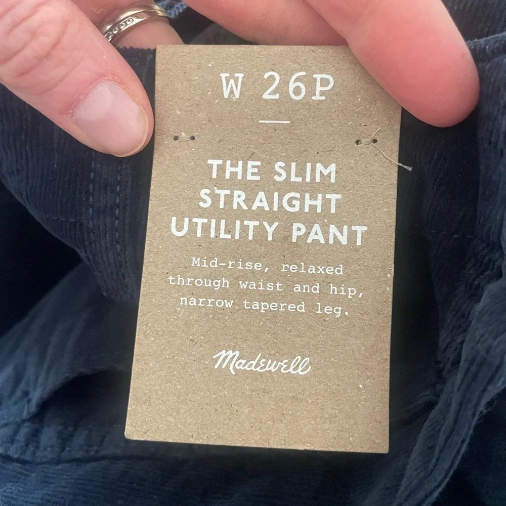Madewell The Petite Slim Straight Trouser Pant in Garment Dye Navy Corduroy NWT
